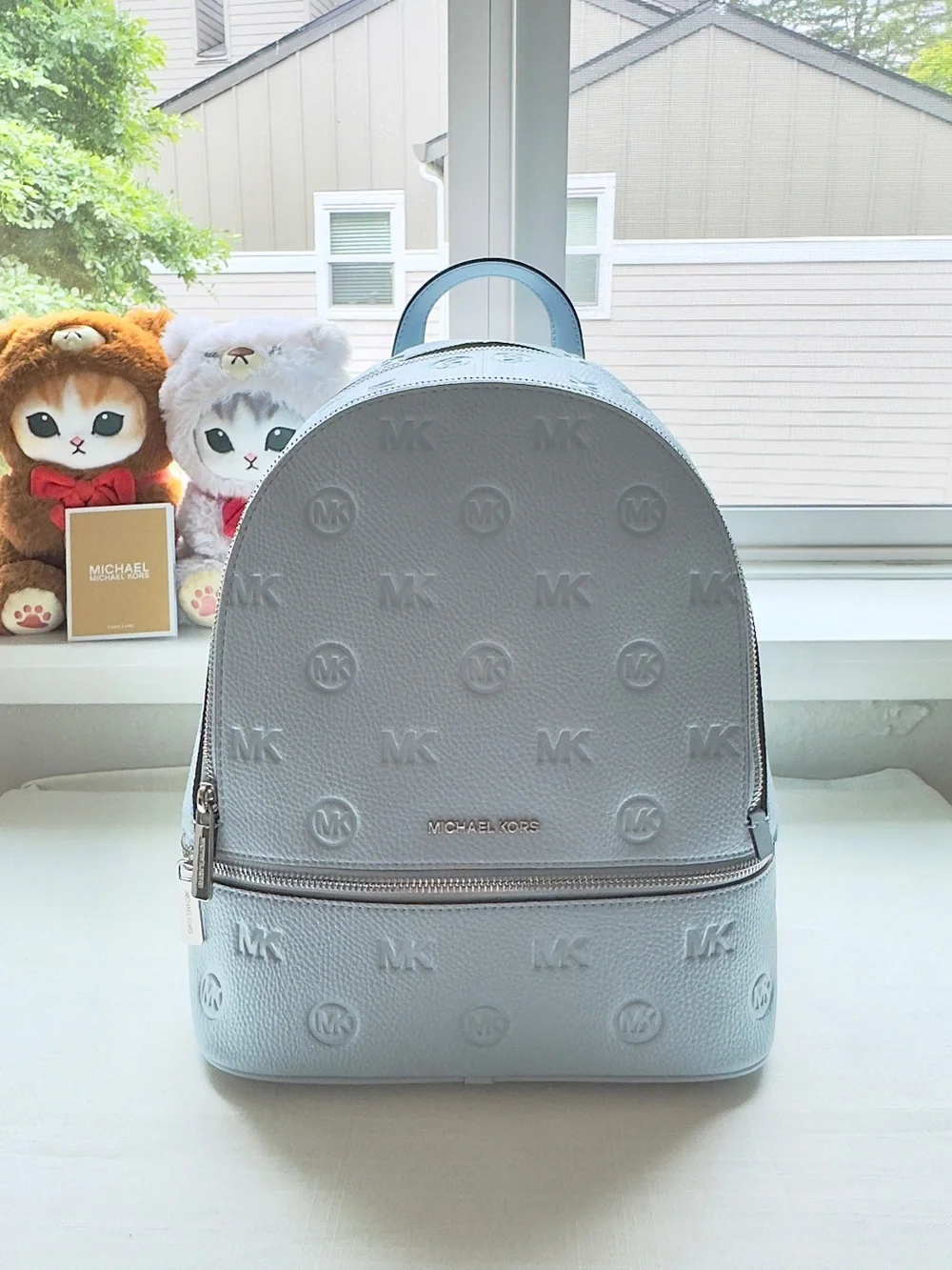 NWT🐬 Michael Kors Pale Ocen Rhea Medium Logo Debossed Backpack
